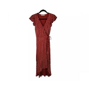 Abercrombie & Fitch Midi Wrap Dress Women S Brick Red White Stripe Hi Low Lined